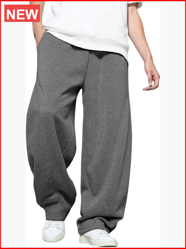 Baggy Sweatpants Elastic Drawstring Waist Wide-Leg Cotton Blend Joggers Deep